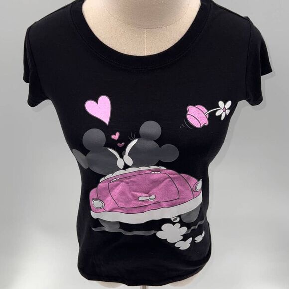 Disney Black/Pink/White Mickey/Minnie Graphic Short Sleeve T-Shirt- S - Picture 3 of 11